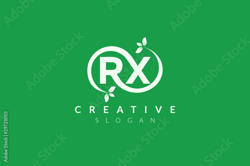 Monogram logo design combining letters R and X and leaves. Simple and modern vector design for business brands in the spa, hotel, beauty, health, fashion, cosmetic, boutique, salon, yoga, therapy.