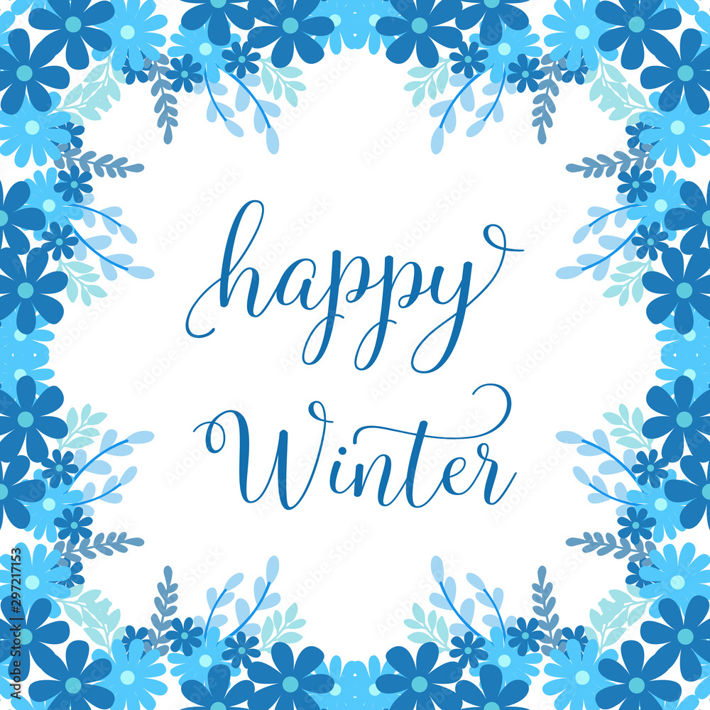Perfect blue leaf floral frame, for collection greeting card happy winter. Vector