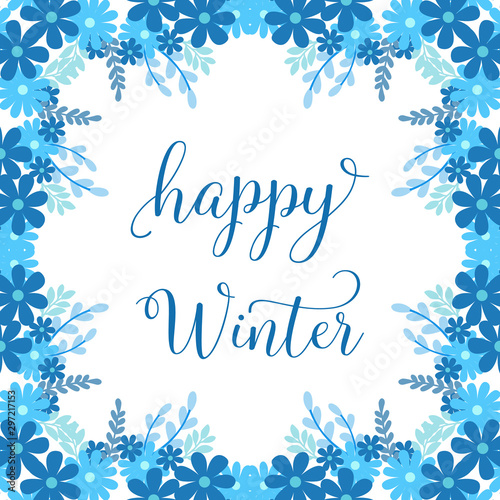 Perfect blue leaf floral frame  for collection greeting card happy winter. Vector