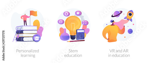 Personal studying program, academic system, futuristic technology icons set. Personalized learning, stem education, VR and AR in education metaphors. Vector isolated concept metaphor illustrations photo
