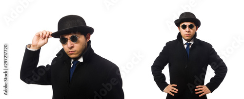 Man wearing black coat isolated on white