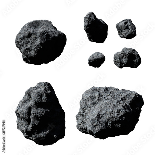 set of asteroids isolated on white background