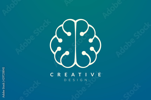Design abstract brain shape logo with technology style. Simple and modern vector design for business brand in the field of digital technology, network, internet, media, data, electronic, software.