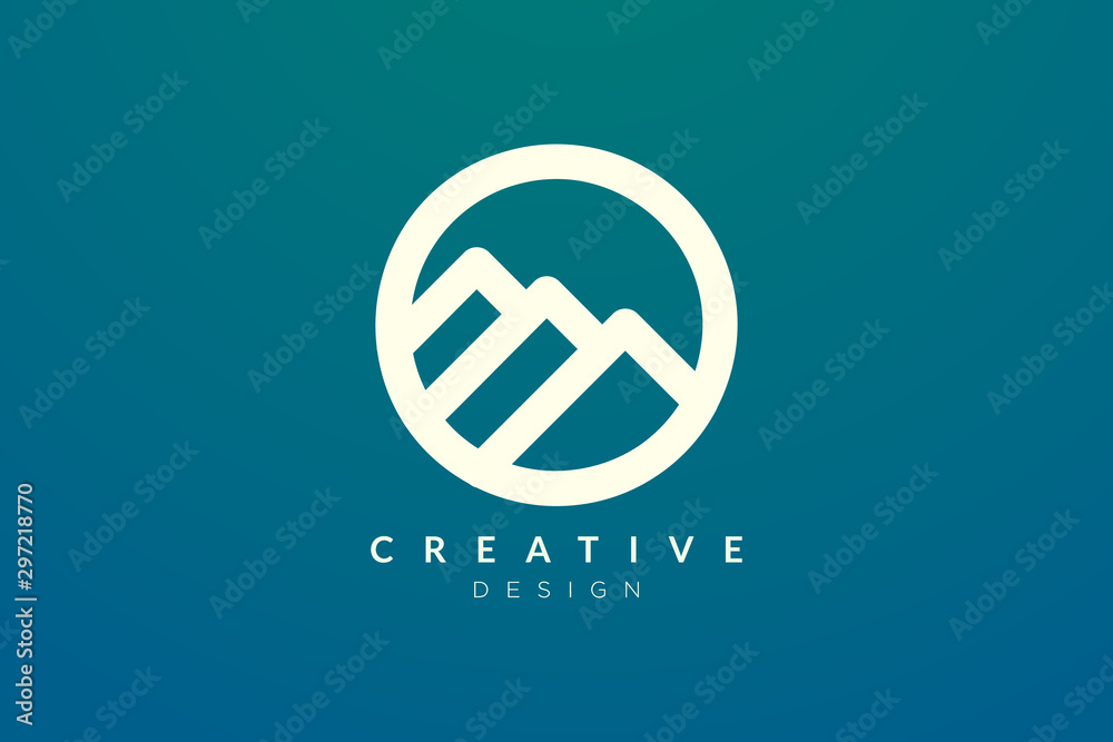 Obraz premium Logo design that combines circle objects with mountains. Minimalist and modern vector design for your business brand or product.