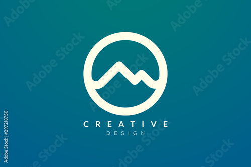 Logo design that combines circle objects with mountains. Minimalist and modern vector design for your business brand or product.