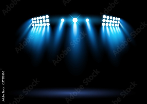 Bright blue stadium arena lighting spotlight Graphic element vector illustration