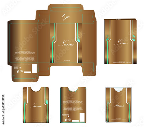 Packaging design, perfume luxury box design template and mockup box. Illustration vector.