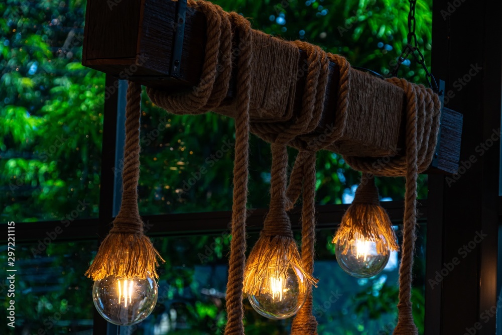Hemp Rope Light - Barn Beam Pendant - Wood Ceiling Chandelier - Accent Hanging Lighting Rustic Edison Bulb
