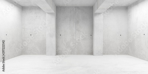 Abstract empty, modern concrete room with pillars - industrial interior background template, 3D illustration