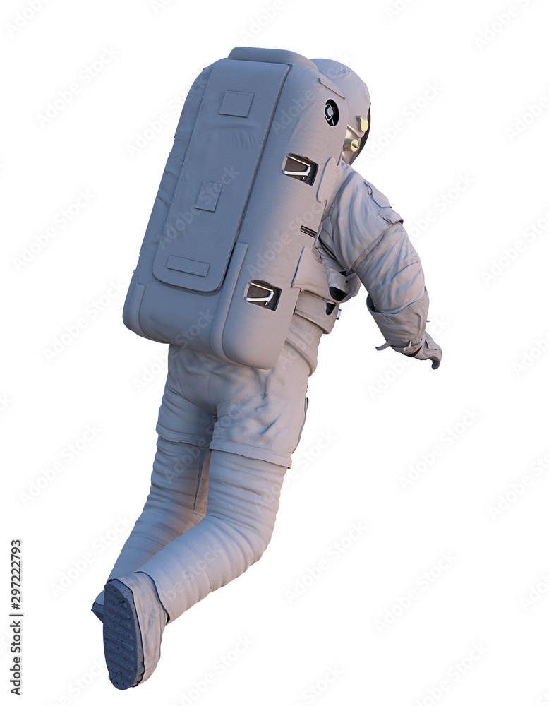 flying astronaut, back view, isolated on white background flying astronaut, back view, isolated on white background