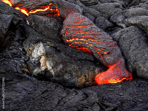 close up of a surface lava flow in hawaii
