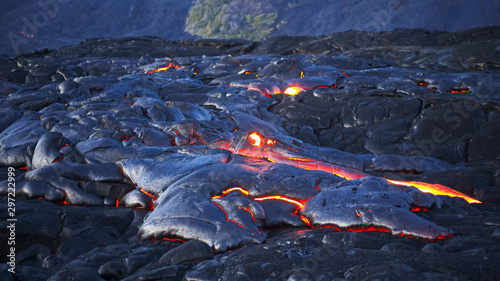 wide shot of a lava flow from kilauea volcano in hawaii photo