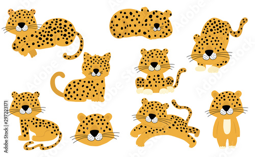 Cute animal object collection with leopard,tiger. illustration for icon,logo,sticker,printable