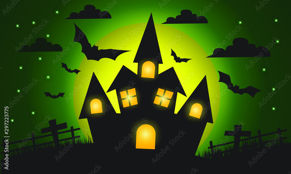 Halloween house scary on green backgroun vector illustration concept.
