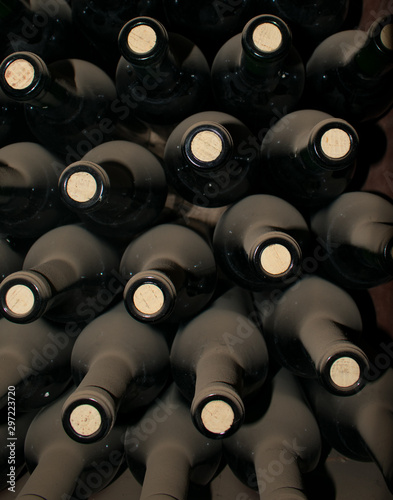 Old Wine Bottles Stacked in Rows in Santiago Chile