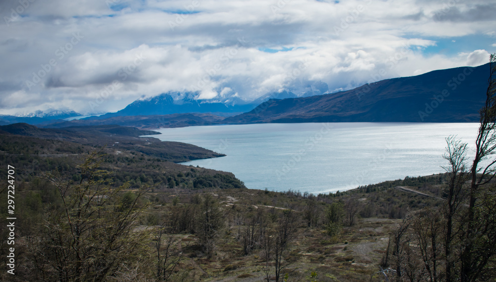  Torres del Paine National Park, Patagonia Chile. Pehoe Lake on the W Trek