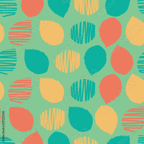 Vector green colourful abstract leaves shapes polka dot pattern. Perfect for fabric, scrapbooking and wallpaper projects.