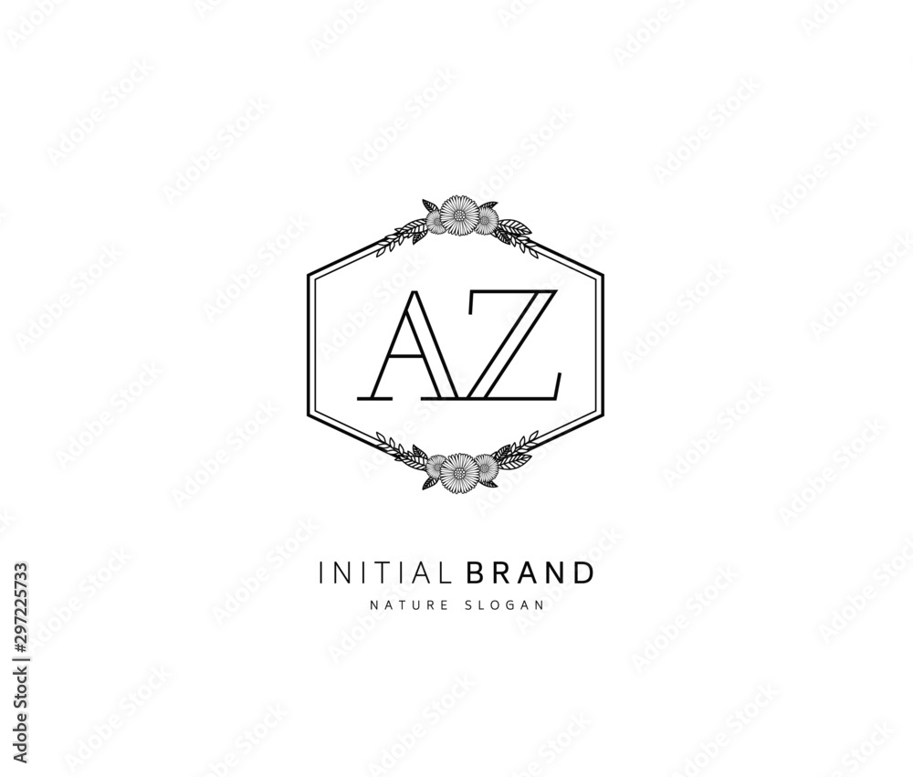 A Z AZ Beauty vector initial logo, handwriting logo of initial signature, wedding, fashion, jewerly, boutique, floral and botanical with creative template for any company or business.