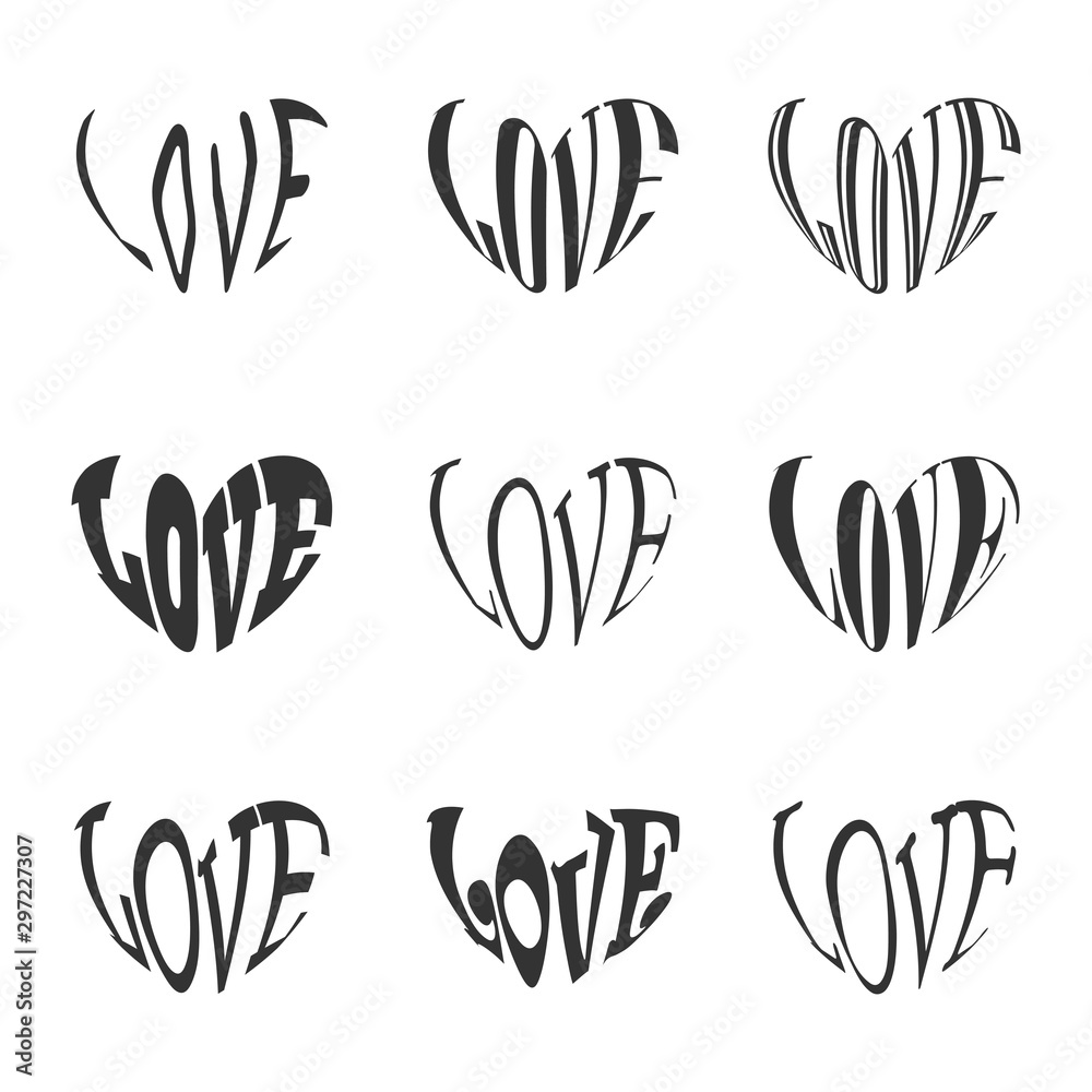 Love the black heart shape on a white background.Design stylized elements for valentine's day. Creative design set vector illustration. Concept of love.Abstract heart.Love symbol.
