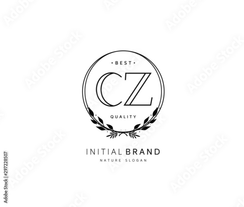 C Z CZ Beauty vector initial logo, handwriting logo of initial signature, wedding, fashion, jewerly, boutique, floral and botanical with creative template for any company or business.