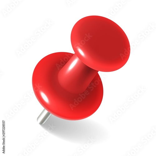 Red thumbtack. round metal pushpin for attach memo and pinned documents isolated vector pin © YummyBuum