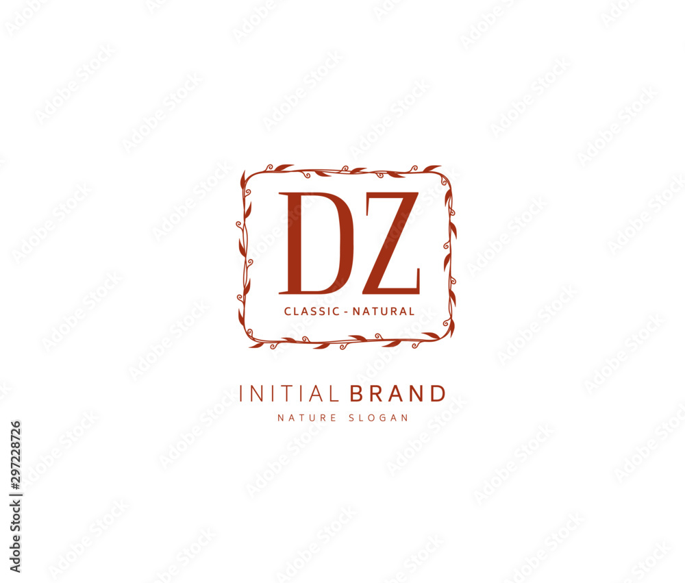 Fototapeta premium D Z DZ Beauty vector initial logo, handwriting logo of initial signature, wedding, fashion, jewerly, boutique, floral and botanical with creative template for any company or business.