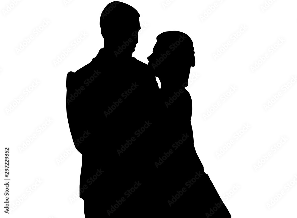 Silhouette pre wedding bride and groom on white background with clipping path.