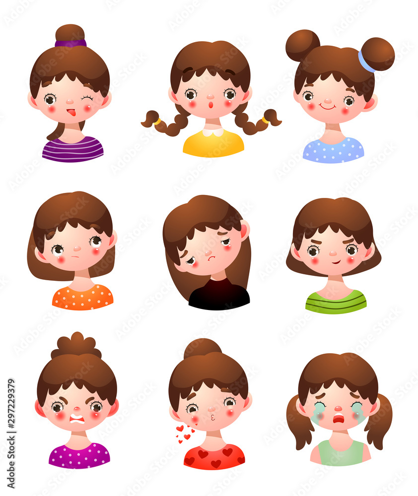 Set of small girls face with different expressions vector illustration Set of small girls face with different expressions vector illustration