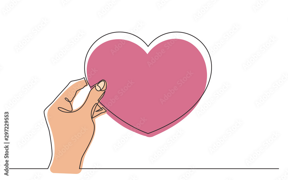 continuous line drawing of hand holding heart symbol continuous line drawing of hand holding heart symbol