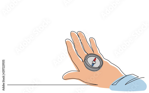 continuous line drawing of hand holding compass