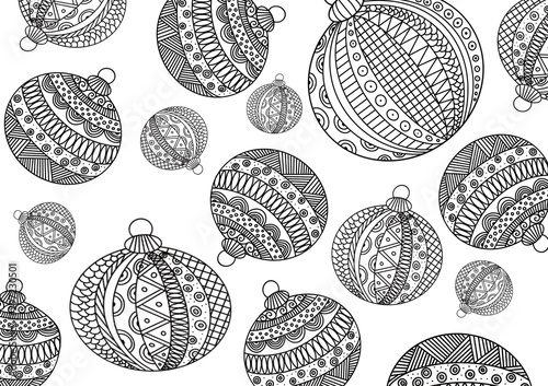Coloring page in the form of many Christmas tree balls. Antistress coloring zentangle for children and adults. Application in printed materials, the manufacture of coloring and other purposes. New Yea