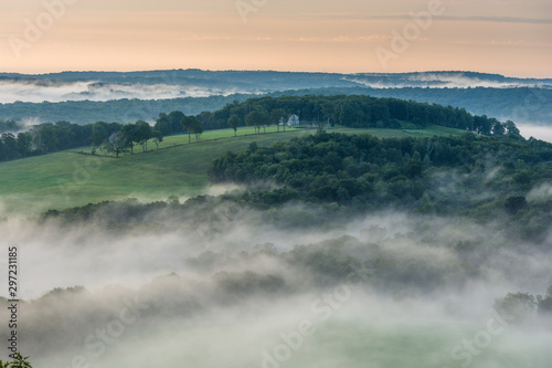 Rolling hills and morning fog in Connecticut