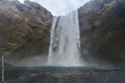 Waterfall Skogafoss  part of Skoga river taking its origin in the Highlands of Iceland  on the south coast of Iceland