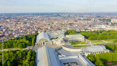 Brussels, Belgium. Park of the Fiftieth Anniversary. Park Senkantoner. The Arc de Triomphe of Brussels (Brussels Gate), Aerial View photo