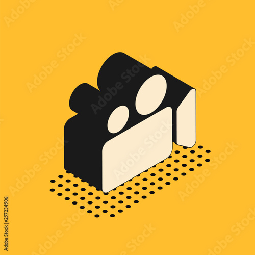Isometric Movie or Video camera icon isolated on yellow background. Cinema camera icon. Vector Illustration