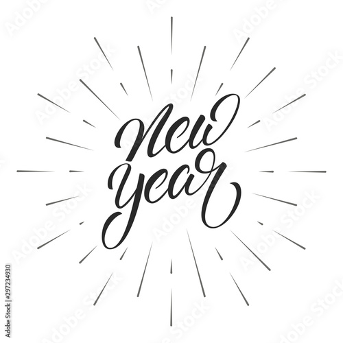 New Year lettering label. Lettering calligraphy for New Year celebration