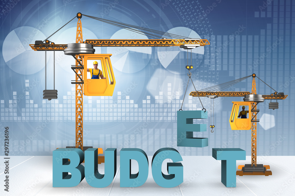 Crane lifting letter in budgeting concept Crane lifting letter in budgeting concept