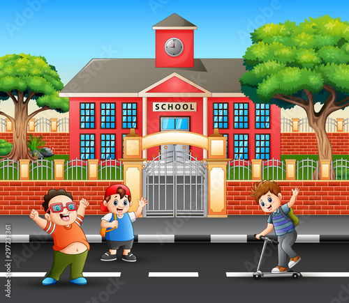 Happy students going home after school
