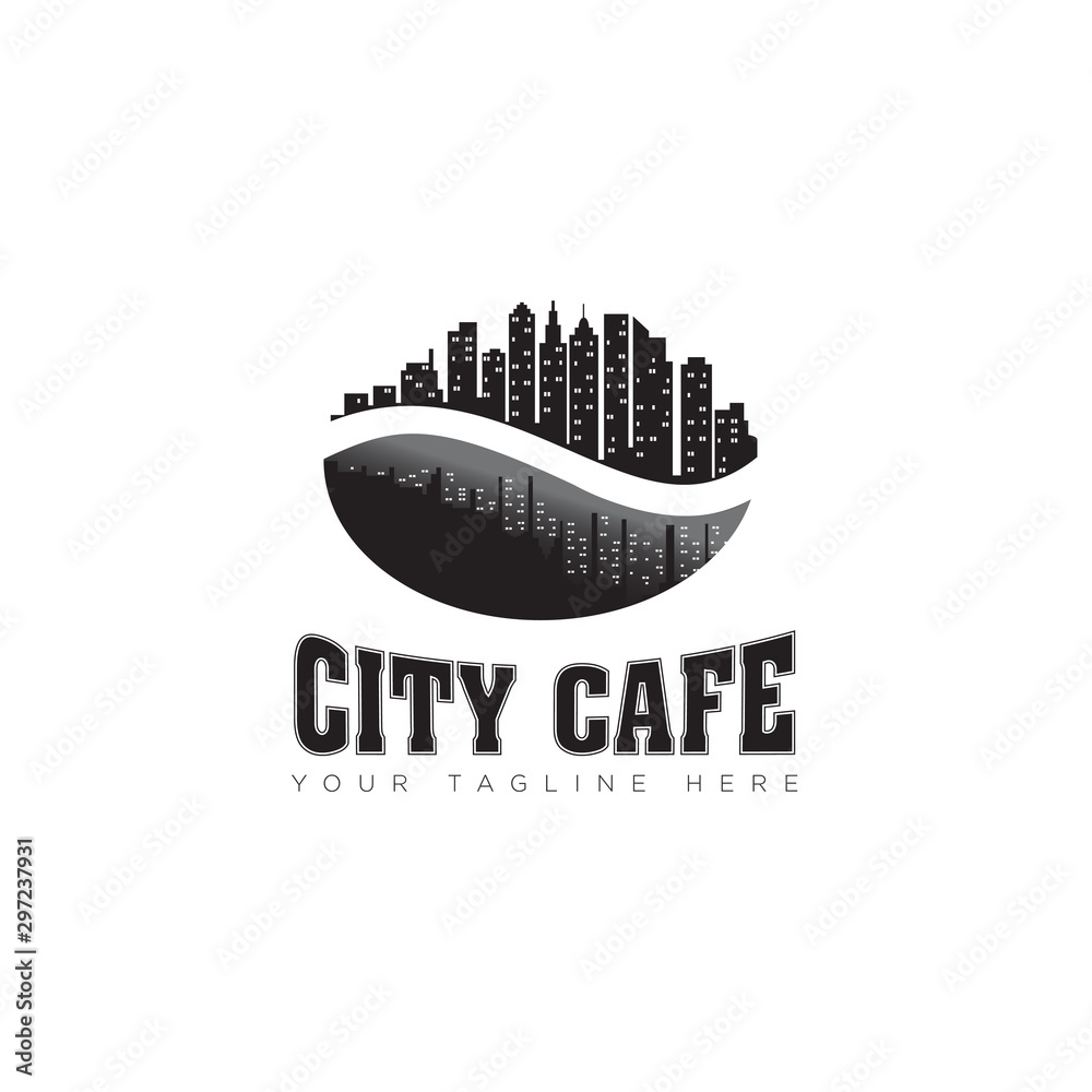 retro, rustic, vintage logo city cafe, with coffee bean and building vector
