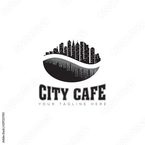 retro, rustic, vintage logo city cafe, with coffee bean and building vector
