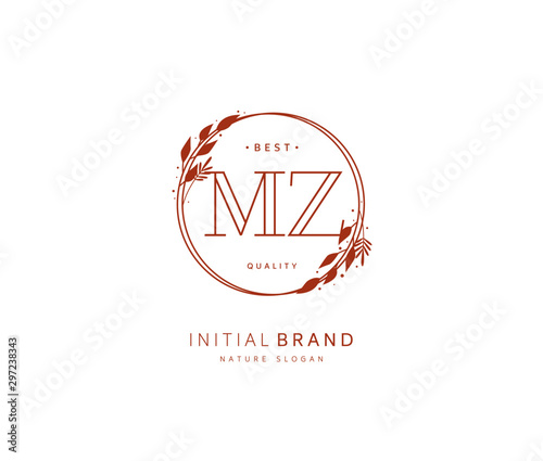 M Z MZ Beauty vector initial logo, handwriting logo of initial signature, wedding, fashion, jewerly, boutique, floral and botanical with creative template for any company or business.