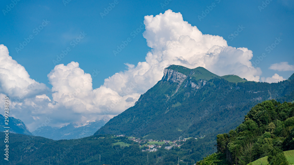 Switzerland, Panoramic view on green Alps and Niederbauen peak