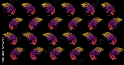 colorful palm leaves pattern on blackground.