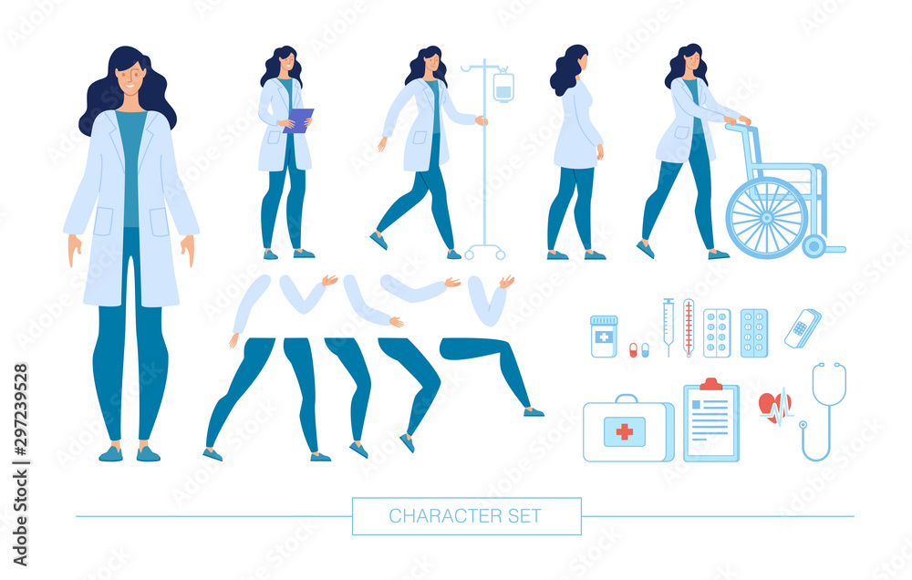 Female Doctor Character Constructor Vector Set Female Doctor Character Constructor Vector Set
