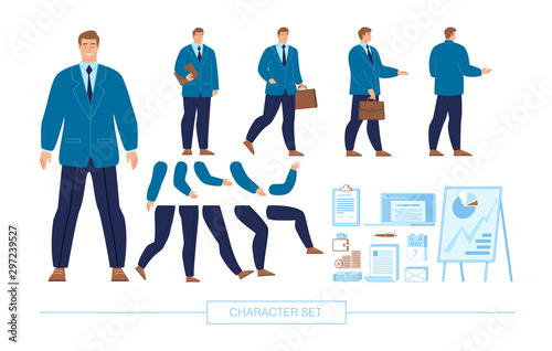 Businessman Character Constructor Flat Vector Set