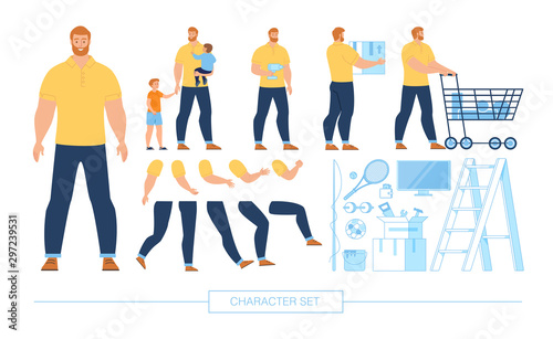 Happy Father Character Constructor Flat Vector Set