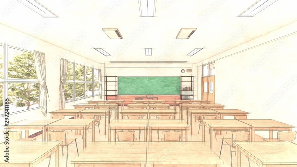 小学校 教室 授業参観 人なし イラスト31 Stock Illustration Adobe Stock