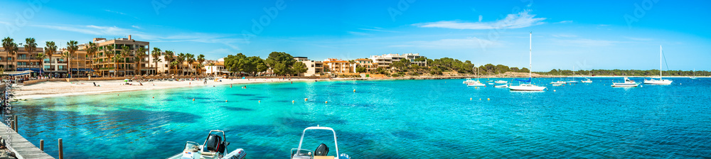 Summer beach holiday at coast of Colonia de Sant Jordi beach on Majorca island, Spain Mediterranean Sea