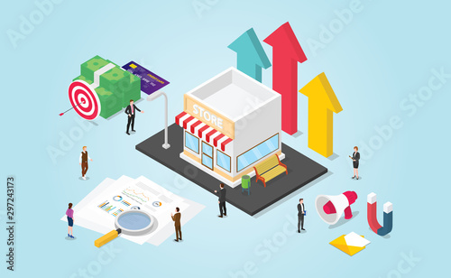 small business growth development with finance report and data money with modern isometric style - vector © fatmawati