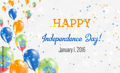 Ethiopia Independence Day Greeting Card. Flying Balloons in Ethiopia National Colors. Happy Independence Day Ethiopia Vector Illustration.